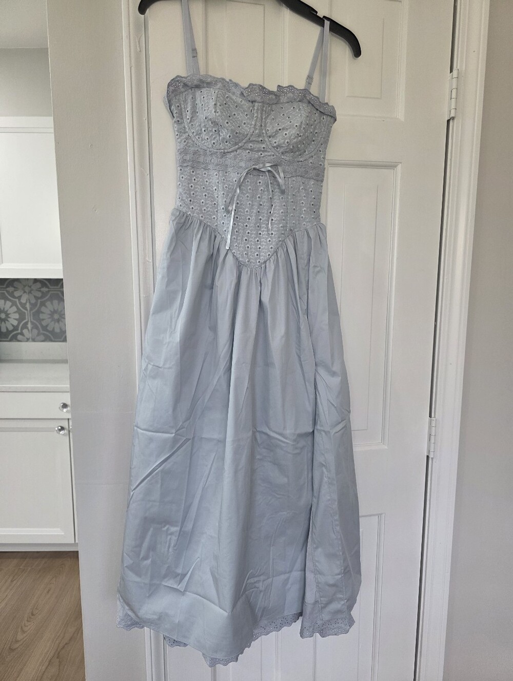 House of CB jaime periwinkle twilight cotton eyelet corset lace up midi dress XS - Picture 4 of 9